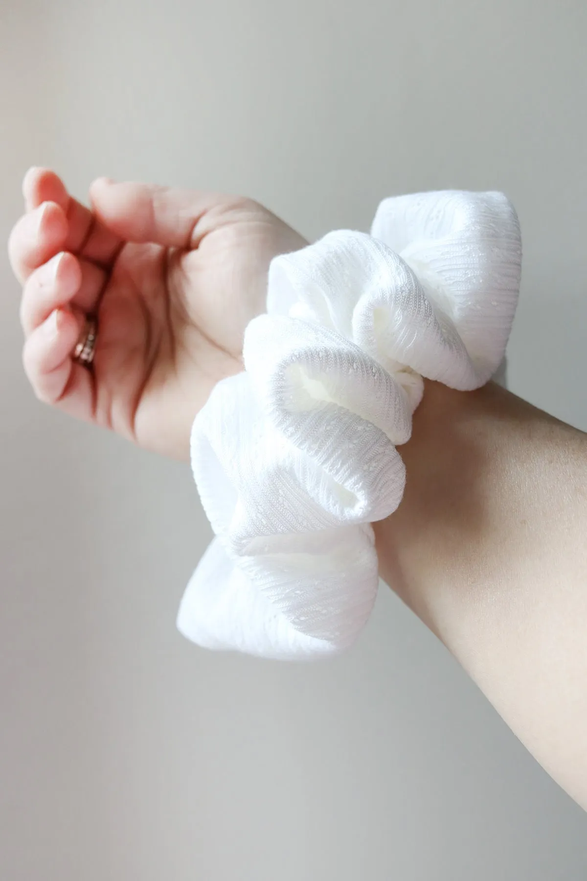 Super Fluff Pointelle Knit Scrunchie in Cloud