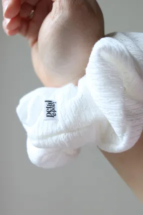 Super Fluff Pointelle Knit Scrunchie in Cloud