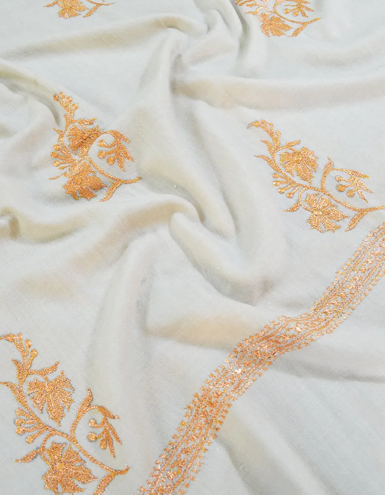 white tilla booti embroidery pashmina shawl 8576