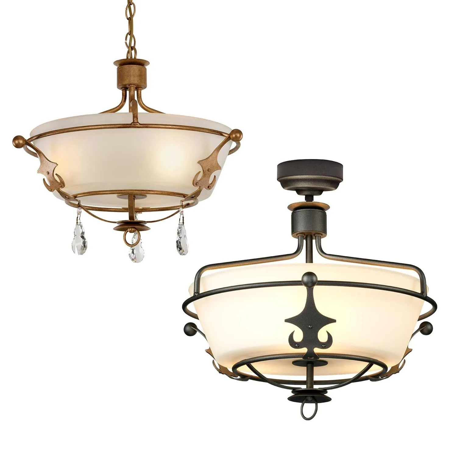 Windsor Semi Flush Pendant Light 3LT E27 in Gold Patina or Graphite