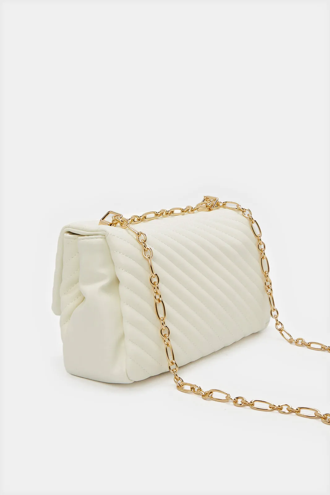 Women White Textured Messenger Bag