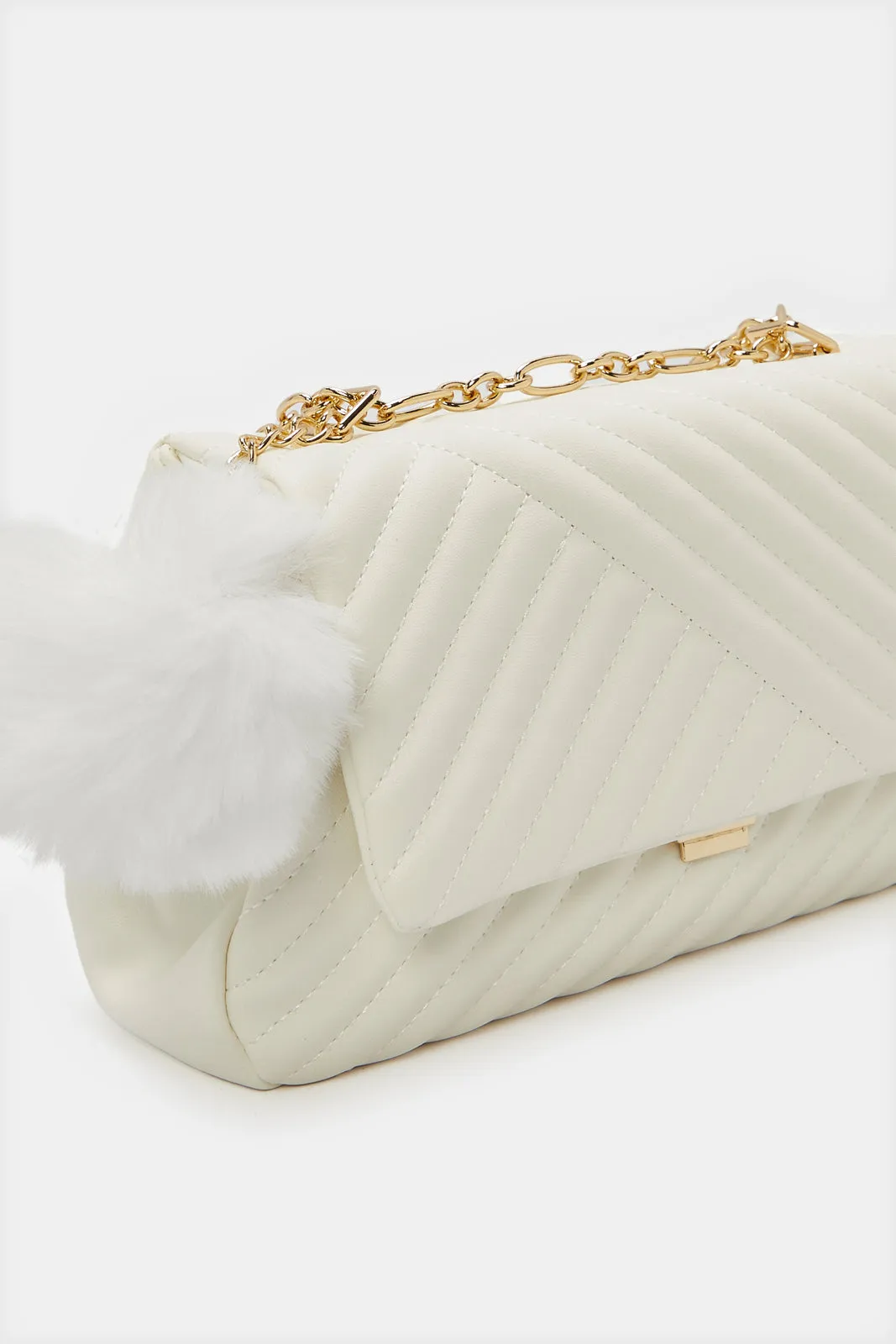 Women White Textured Messenger Bag