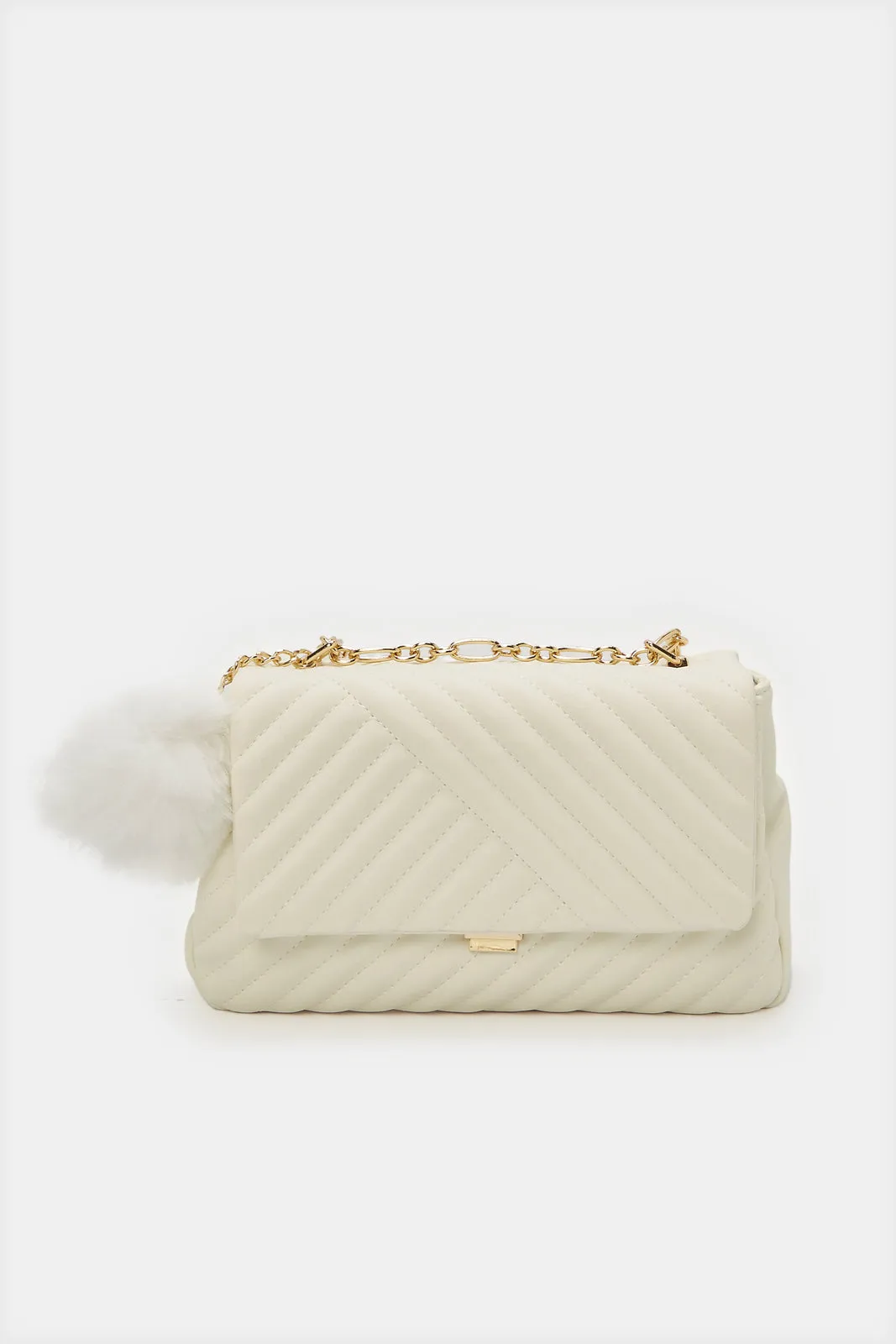 Women White Textured Messenger Bag