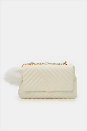 Women White Textured Messenger Bag