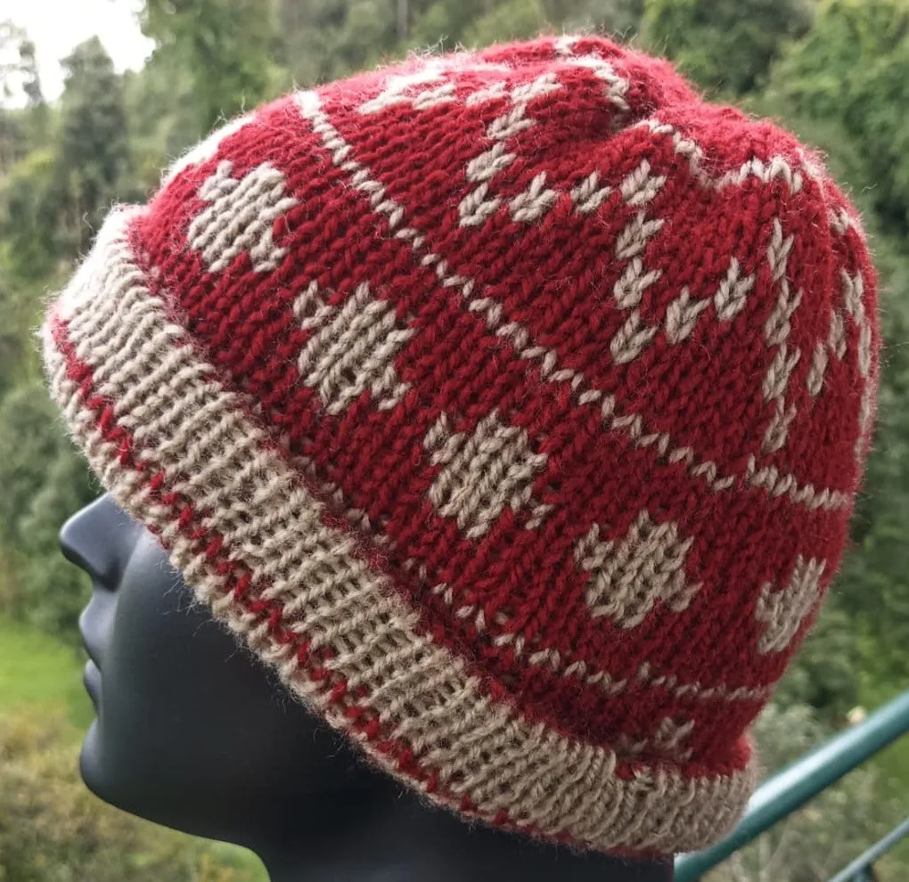 Woollen Head Cap | Winter Wear | Hand Knit | Double Sided | Rust And Beige