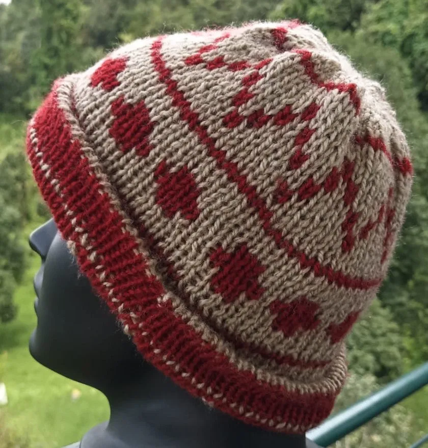 Woollen Head Cap | Winter Wear | Hand Knit | Double Sided | Rust And Beige