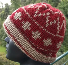 Woollen Head Cap | Winter Wear | Hand Knit | Double Sided | Rust And Beige